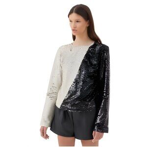 NWT | 4th & Reckless Loretta Black Cream Sequin Party Top | S